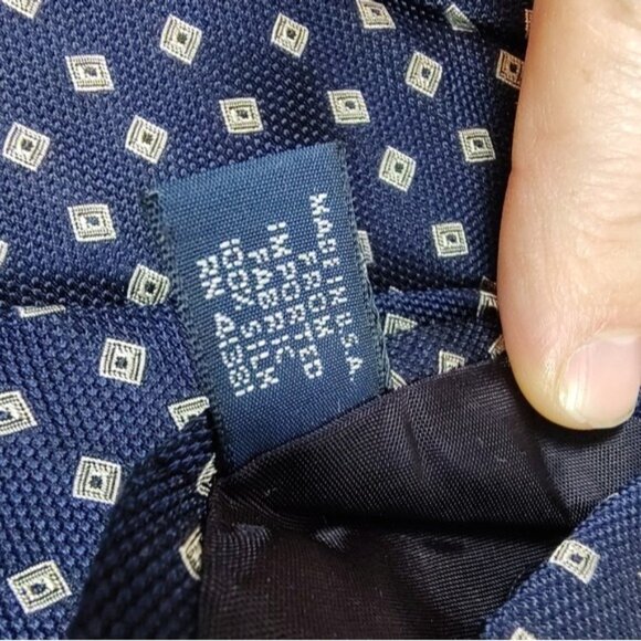 Vintage Polo Ralph Lauren Dark Blue Small Squares Geometric Silk Tie - Picture 6 of 8